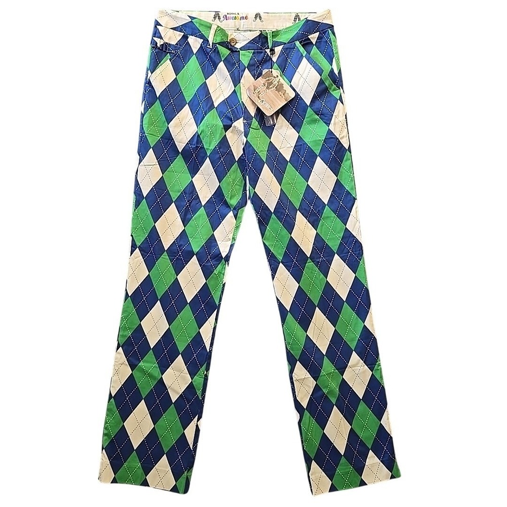Royal & Awesome Blues on the Greens Golf Trousers Pants 34x34 NWT + Divot Tool